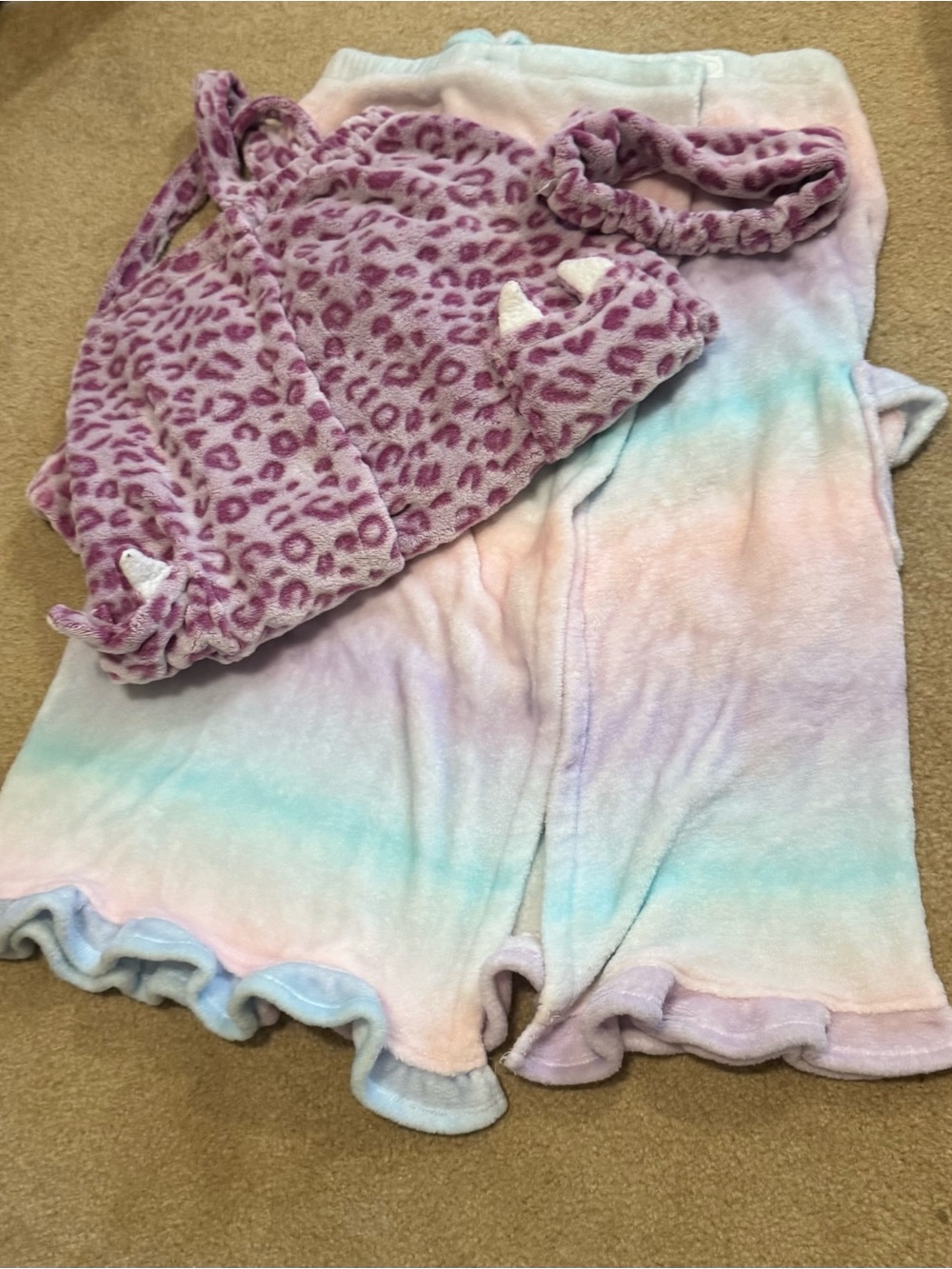Girls Cozy Spa Towel Robe Lounge Set with Purple Leopard headband